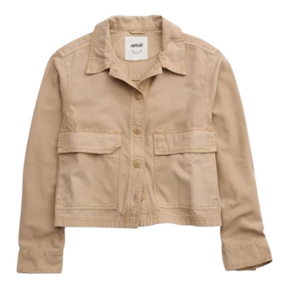 aerie Beige Utility Crop Jacket